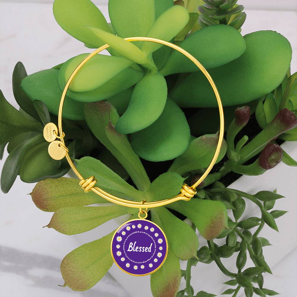 Blessed (Purple Daisy) Luxury Bangle Personalize Option
