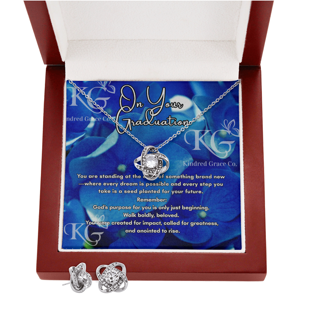 Graduation Gift For Her: Love Knot and Earring Set with Message Card