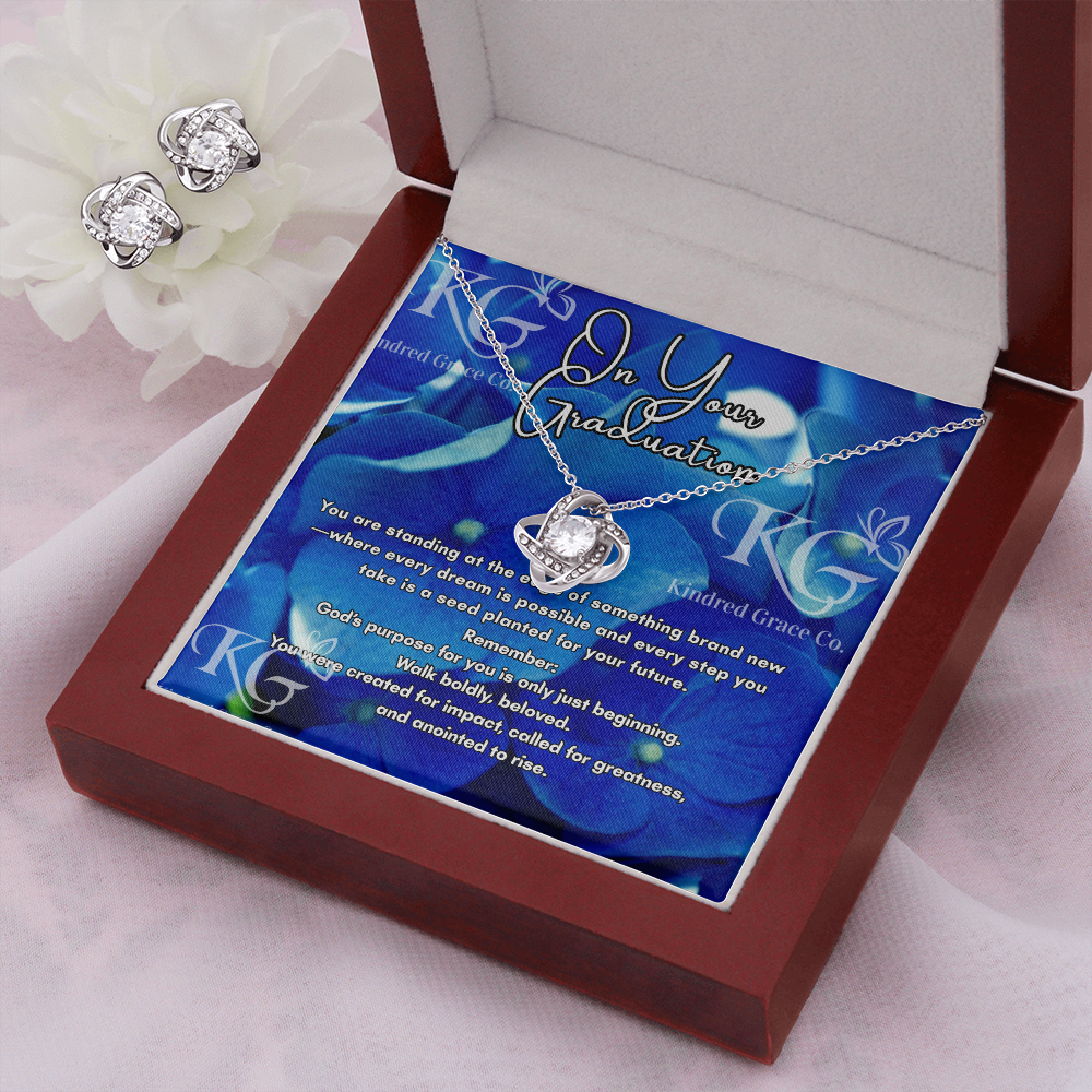 Graduation Gift For Her: Love Knot and Earring Set with Message Card