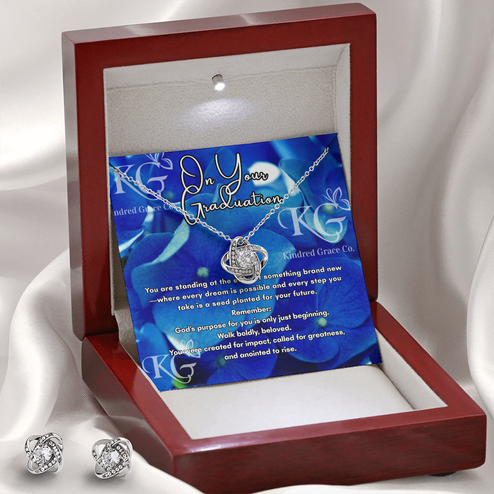 Graduation Gift For Her: Love Knot and Earring Set with Message Card