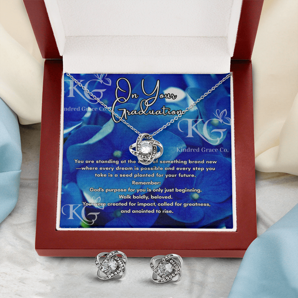 Graduation Gift For Her: Love Knot and Earring Set with Message Card