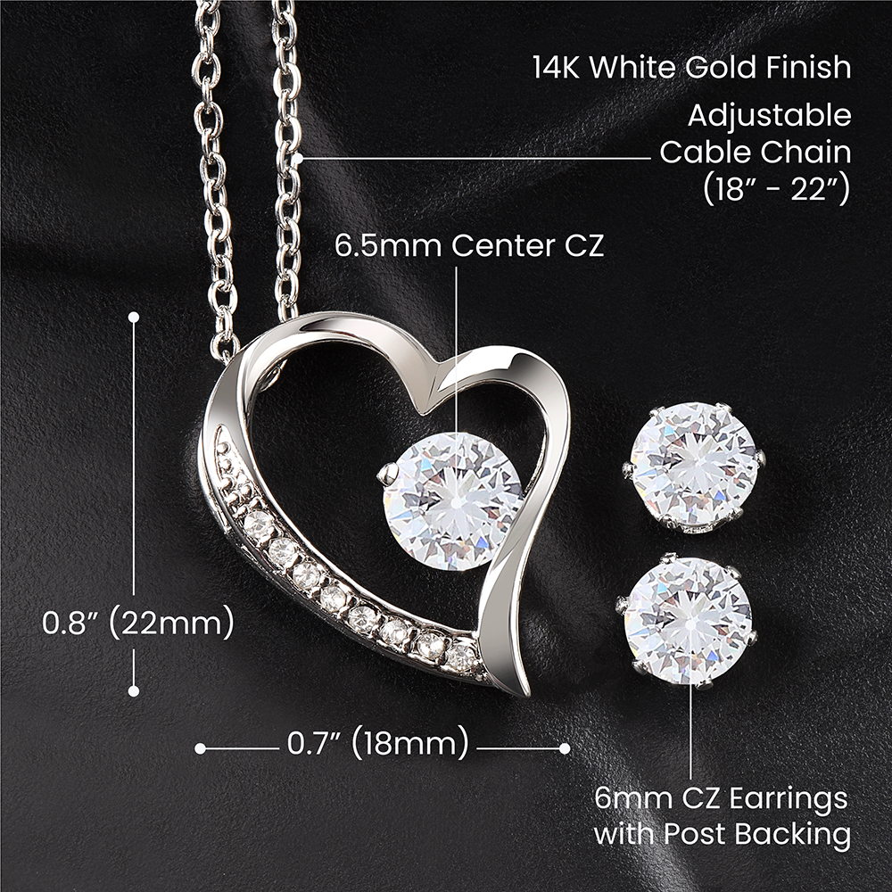 Love You: Cubic Zirconia Earrings & Heart Necklace Set
