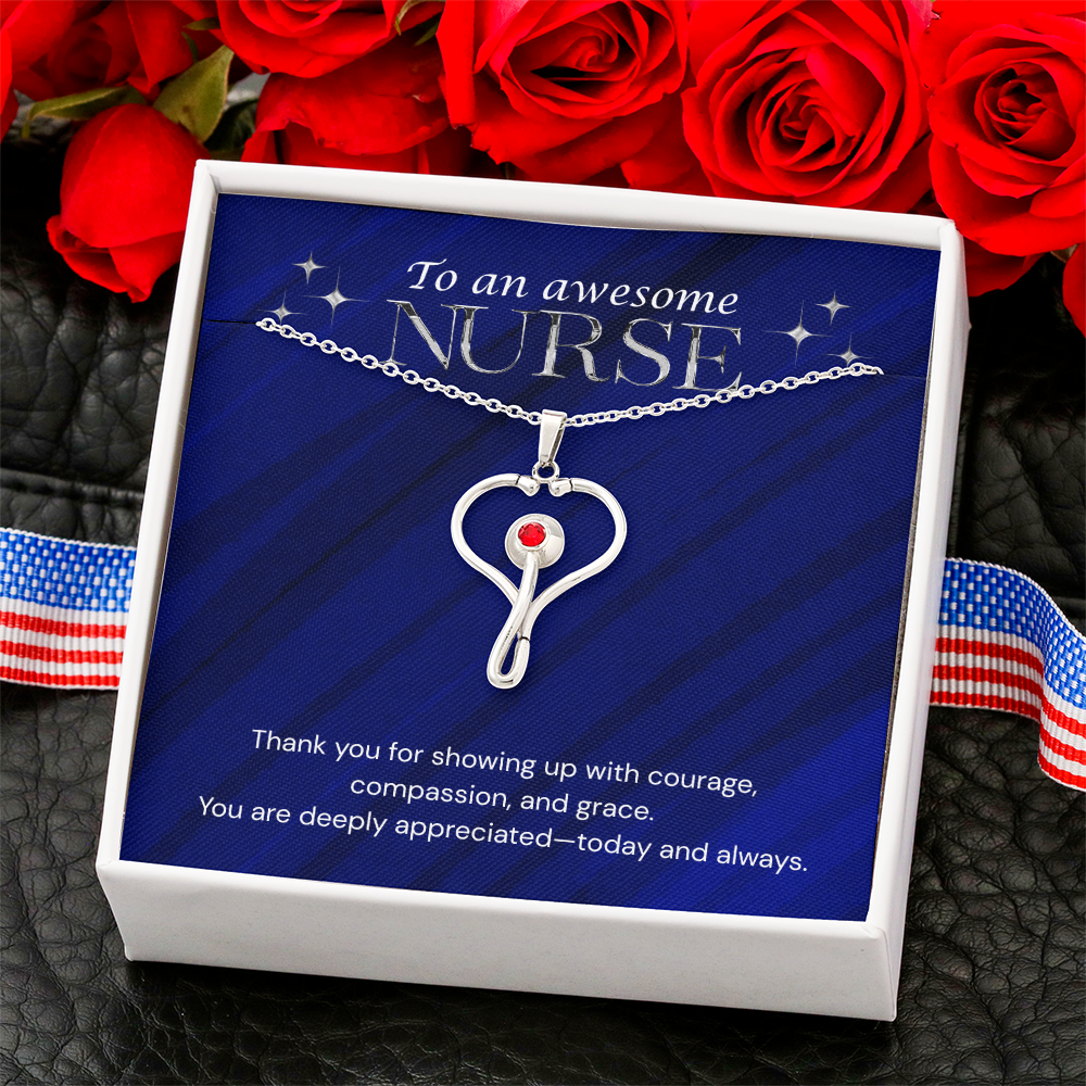 Happy Nurse's Week HeartScope Necklace with Message Card