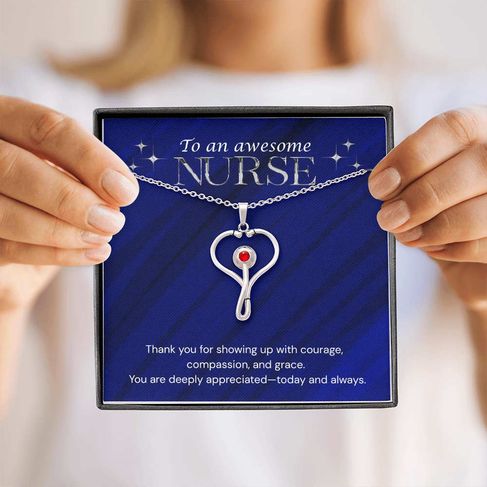 Happy Nurse's Week HeartScope Necklace with Message Card
