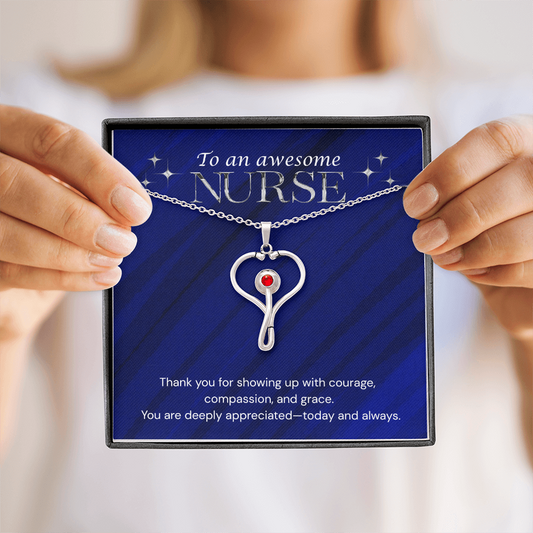 Happy Nurse's Week HeartScope Necklace with Message Card